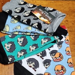 Anime Character Patterned Socks Set - Gray, Blue, Green, Orange. Size 4-10